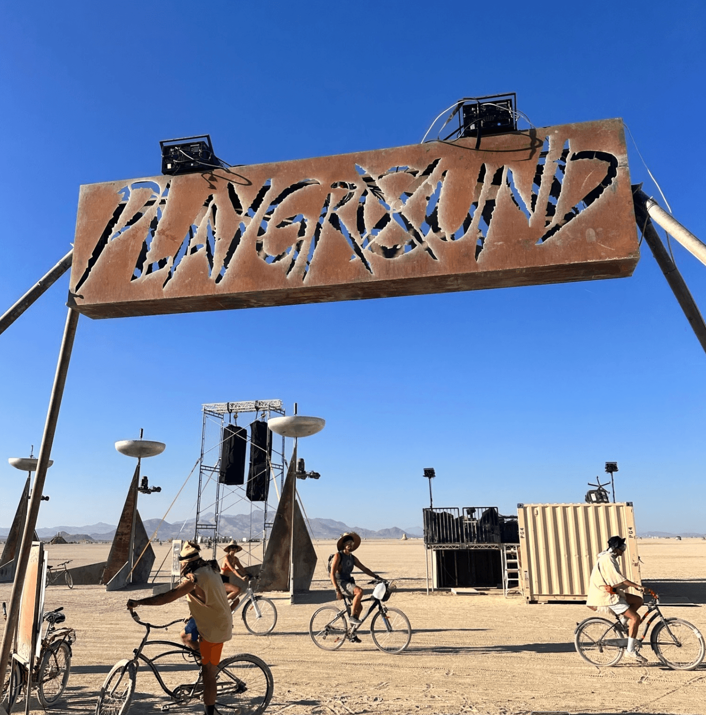 Playground camp art installation at night